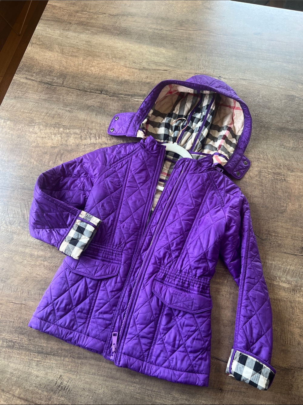 Burberry Girls' Quilted Hooded Jacket in Purple